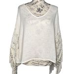 Hollister  (OS) Cream Lace Tassel Fringe Sleeve Loose Fit Knit Poncho Top Photo 0