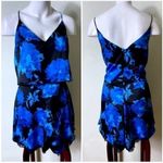 Topshop Blue Black Satin Floral Strappy Romper Playsuit Lace Hem Size 12 Large Photo 1