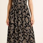 Vtg. Dress to Kill Rayon Maxi Dress Paisley Chain Print Pockets Pearls Buttons Black Size XL Photo 0