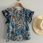 House of Harlow 1960 | Boho Ruffle Abstract Floral Top | Zoe Blue | Sz S Photo 2