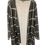 Olivia Blu  Open Cardigan Womens 2X Plus Size Black Window Pane Print Open Front Photo 0