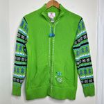 Quacker Factory VTG  Zip Up Sweater Woman’s Size Medium Bright Green Snowflake Photo 0