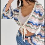 Francesca's Multicolor Crochet Bell Sleeve Fleur Tie Front Pullover NWT Photo 1