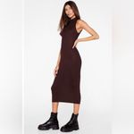 ZARA  Turtleneck Midi Dress Medium Brown Ribbed Bodycon Clean Girl Fall Chic Boho Photo 1