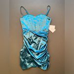 NWT Linjou satin sweetheart neckline wrap bodycon backless corset dress . SZ‎ M Blue Size M Photo 3