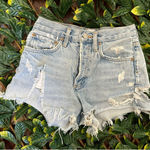 AGOLDE Light Wash High Rise Distressed Denim Shorts Size 23 Photo 0
