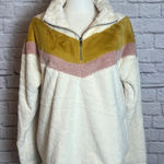 Hem & Thread  Women S Ivory Colorblock Sherpa Half Zip Pullover Cozycore Neutral Photo 0