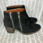 Lucky Brand  LK-Roquee Nubuck Leather Double Zipper Black Ankle Boots‎ size 9 Photo 3