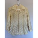 Foxcroft  Yellow White Classic Stripe Wrinkle Free Fitted Zip Front Shirt Top 12‎ Photo 2