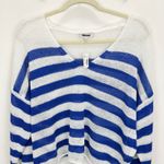 Madewell Linen V Neck Sweater Striped Sapphire Blue Relaxed Nautical Small NWT Photo 6