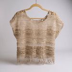 Lace Fringe Crochet Top Cover Up Bohemian Festival Beach Beige Women's M Tan Size M Photo 0