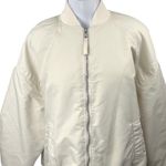 ZARA  Women's White Oversized Long Sleeve Pockets Full Zip Bomber Coat Jacket L Photo 4