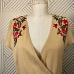 ZARA  Knit Floral Embroidered Short Sleeve T-shirt Mini Dress in Tan‎ Size Medium Photo 3