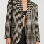 Everlane The ’80s Blazer Khaki Black Check Print Oversized Women's Size 4 NWT Photo 0