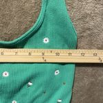 ZARA NWT  Crop Top Women's M/L Kelly Green Halter Embroidered Flowers Ribbed Fit Photo 4