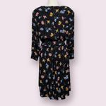 Vintage 80s Bedford Fair Belted Floral Midi Dress Women’s Size 16P Black Multi Photo 1