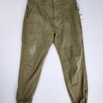 7 For All Mankind Darted Boyfriend Jogger Size 29 Sateen Army Green NWT Photo 0