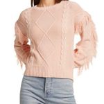 Kikit Cable Cotton Knit Fringe Sleeve Crew Neck Sweater S NWT Photo 0