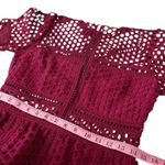 Self Portrait Burgundy Lace Midi Dress US 6 Short Sleeve A Line Photo 6