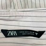 ZARA  Women's Pink Black Pinstriped Short Sleeve Button Down Shirt Top Size M Photo 2