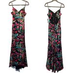 Liv Foster Dress Floral Printed Satin Long Maxi Open Lace Up Back Mermaid NEW Black Size 2 Photo 2