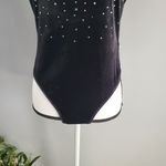 Women's Black Sleeveless Velour Bling Studded Mock Turtleneck Bodysuit Size L Size L Photo 3