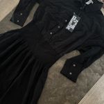 Future Collective Women's Collared Long Sleeve Smocked Midi Shirtdress -  Black Photo 4