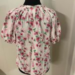 Crown & Ivy Pink Floral Peasant Top Puff Sleeve Split 100% Cotton Neck Size PS Photo 1