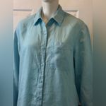 The Drop 100% Linen Women's Long Sleeve Oversized Shirt Dress Size Small Blue Photo 4