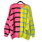 Free People  Uptown Oversized Striped Pullover Sweater Womens Medium Pink Green Photo 2