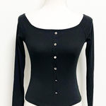 Ambiance Black Ribbed Long Sleeve Boat Neck Top NWT Juniors Small Faux Buttons Size undefined Photo 0