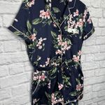 Victoria's Secret  Navy Blue Floral Satin Button Front Sleep Lounge Romper Size L Photo 1
