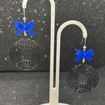 Black and Blue Bow Dangle Earrings Photo 3