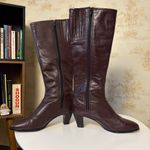Vintage black cherry red brown leather knee high heeled boots size 9M US Photo 2