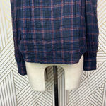 Rebecca Taylor La Vie Lurex Plaid Top Navy Blue Gauze Long Sleeve Size XS Photo 2