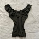 Y2K Petite Pois dark green stretch mesh off the shoulder top ruffles boho fairy Size M Photo 5