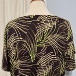 KC Stevens Brown Green Dot Swirl V Neck Keyhole Knot Tie Short Sleeve Top 2X Size XXL Photo 5