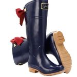JOULES EVEDON Navy Blue Tall Rain Boots with Red Bows US Sz 8 Photo 13
