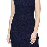 Slny SL Fashion sleeveless navy midi metallic sheath dress dazzling brooch size 8 Photo 0