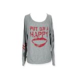 Lauren Moshi  ᨎ Put On A Happy Oversized Sweatshirt ᨎ Heather Grey Red Lip ᨎ XS Photo 1