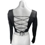 ZARA  Black Silky Satin Long Sleeve Square Neck Lace Up Back Crop Blouse Top Sz M Photo 1
