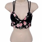 PINK Romantic Floral Lace‎ Bralette Black Pink Lined Padded Bra Top Womens XS Photo 0