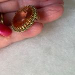 VTG Western Germany Brooch peach crystal filigree gold tone C clasp Photo 3