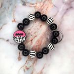 Mama Animal Print Pink Black & White Beaded Wristlet Keychain Photo 1