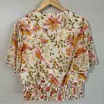 Haver + Blair Floral Smocked Blouse XL Gold Thread Boho Flutter Sleeve Top Photo 6