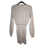 252. Solid Drop Shoulder Ribbed Knit Sweater Dress | Cozy Stretchy Long Sleeve Tan Size M Photo 3