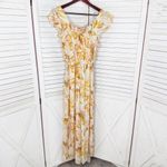 June & Hudson Tropical Print Belted Wide Leg Jumpsuit Pink Yellow Medium Photo 7