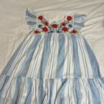 By the River Floral Embroidered Blue and White striped Dress Sz M Size M Photo 0