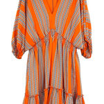 Taylor Stripe Print Orange Fit and Flare Dress Elbow Sleeve V Photo 0