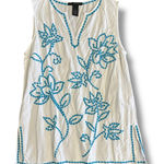 Grace Elements  White Blue Embroidered Linen Blend Tunic Top L Classic‎ Coastal Photo 0